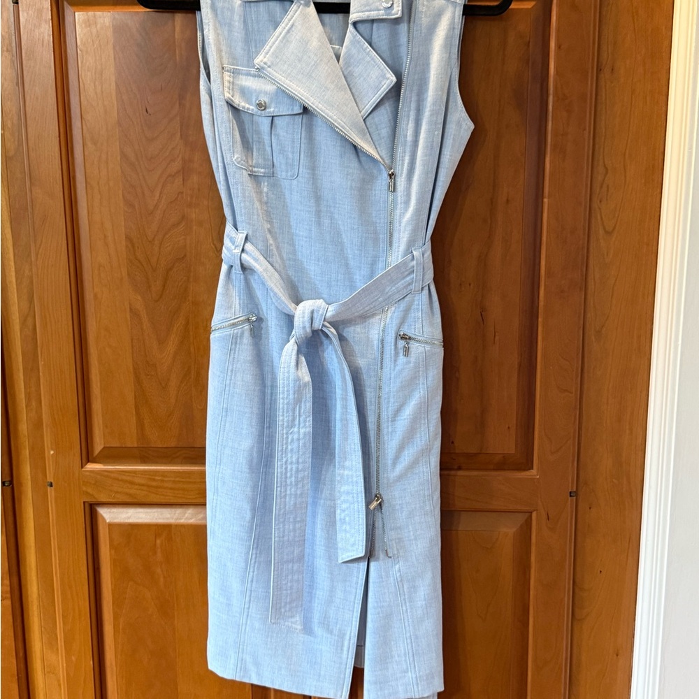 Light Blue Sleeveless Belted Dress